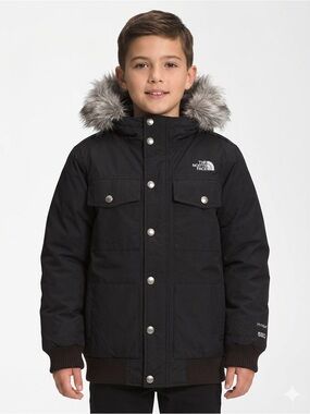 The North Face Black Hooded Down Puffer Jacket Unisex Size 10/12 Kid Faux Fur